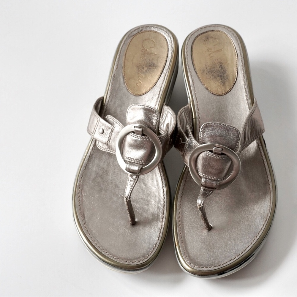 Bargain Cole Haan leather platform sandals. Size 10B. Wear marks shown in photos